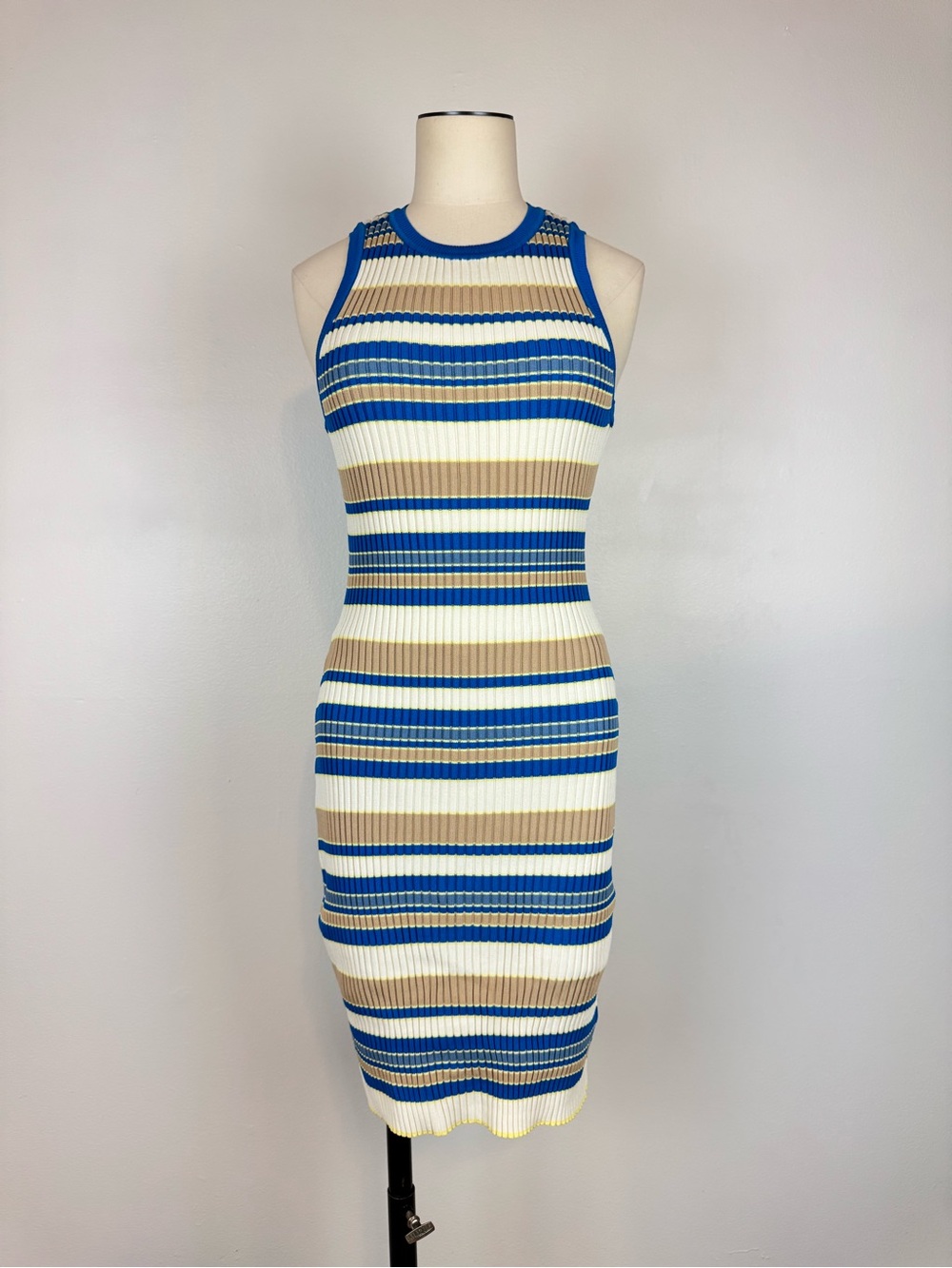 Mink Pink Women Solid Blue White Body-con Ribbed Midi Dress size XXL
